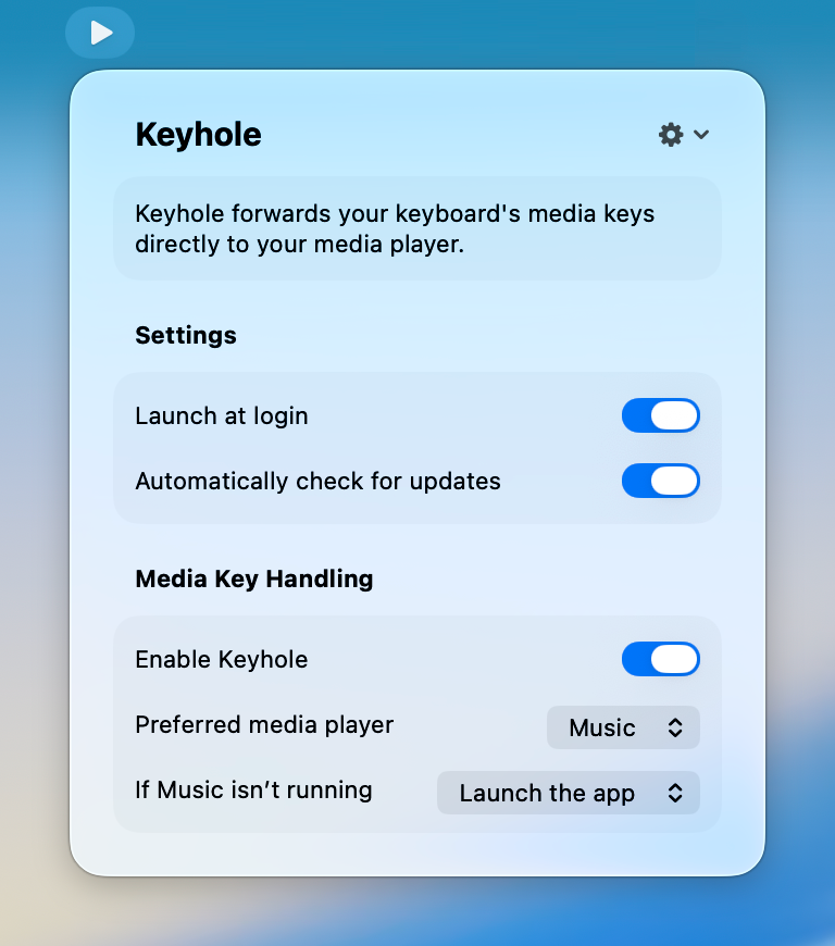 Keyhole's settings UI