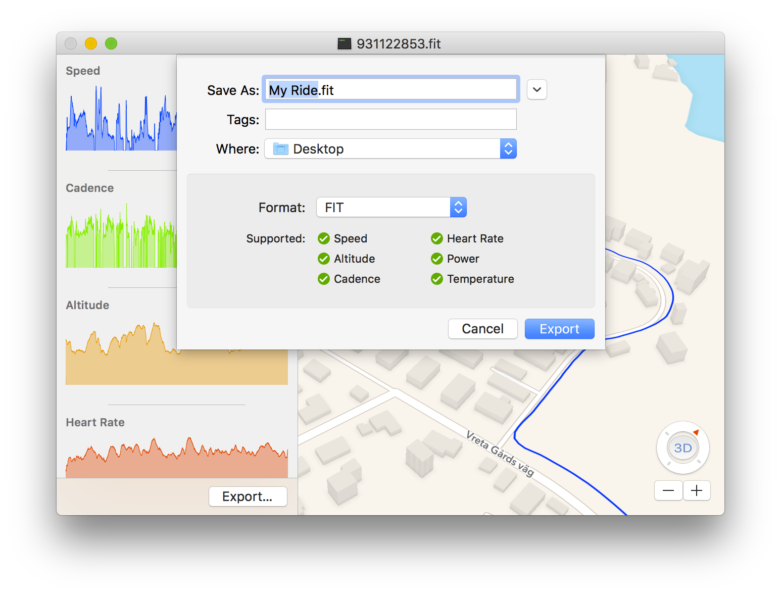 export strava to goldencheetah